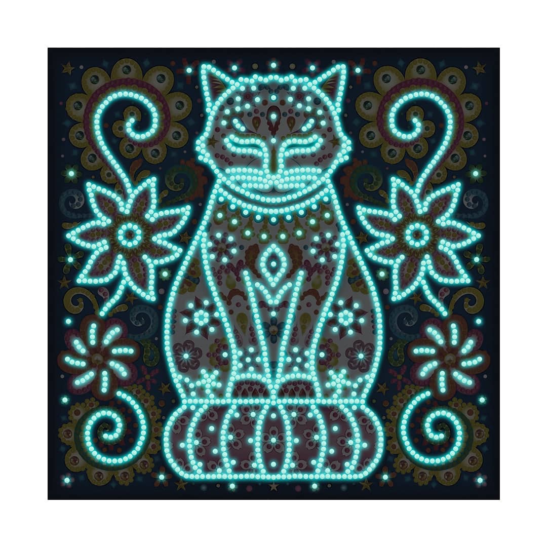 2+1 gratis! | Diamond Painting Nachtleuchtend - Katze mit Blumen