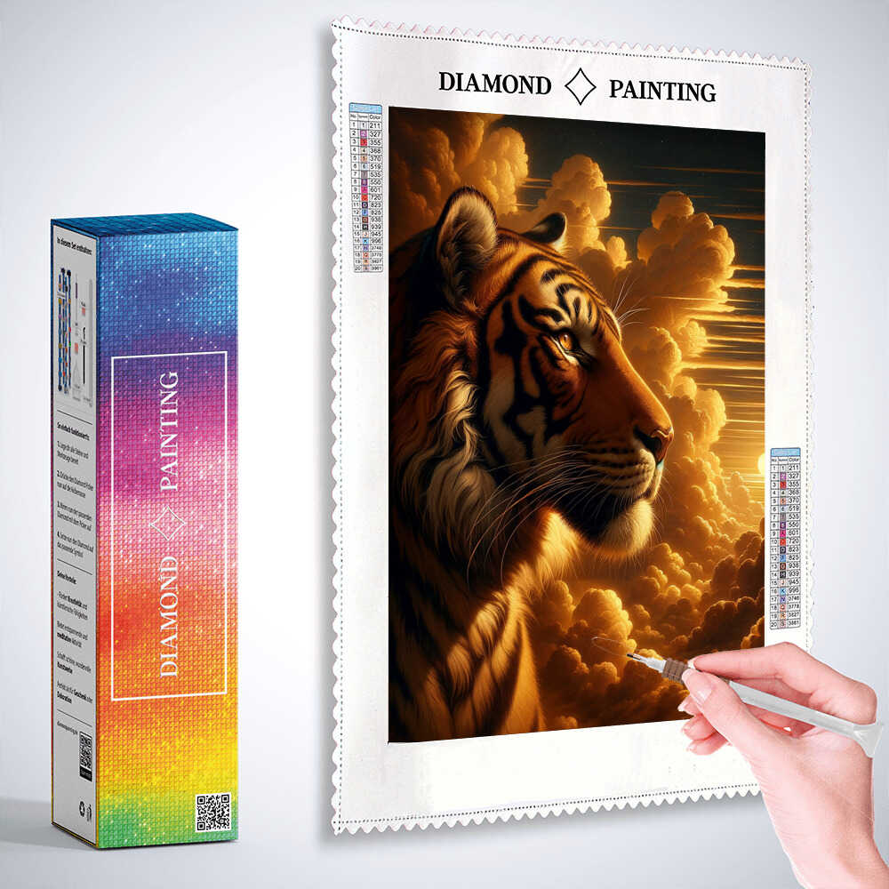 2+1 gratis! | Diamond Painting - Tiger schaut in den Himmel