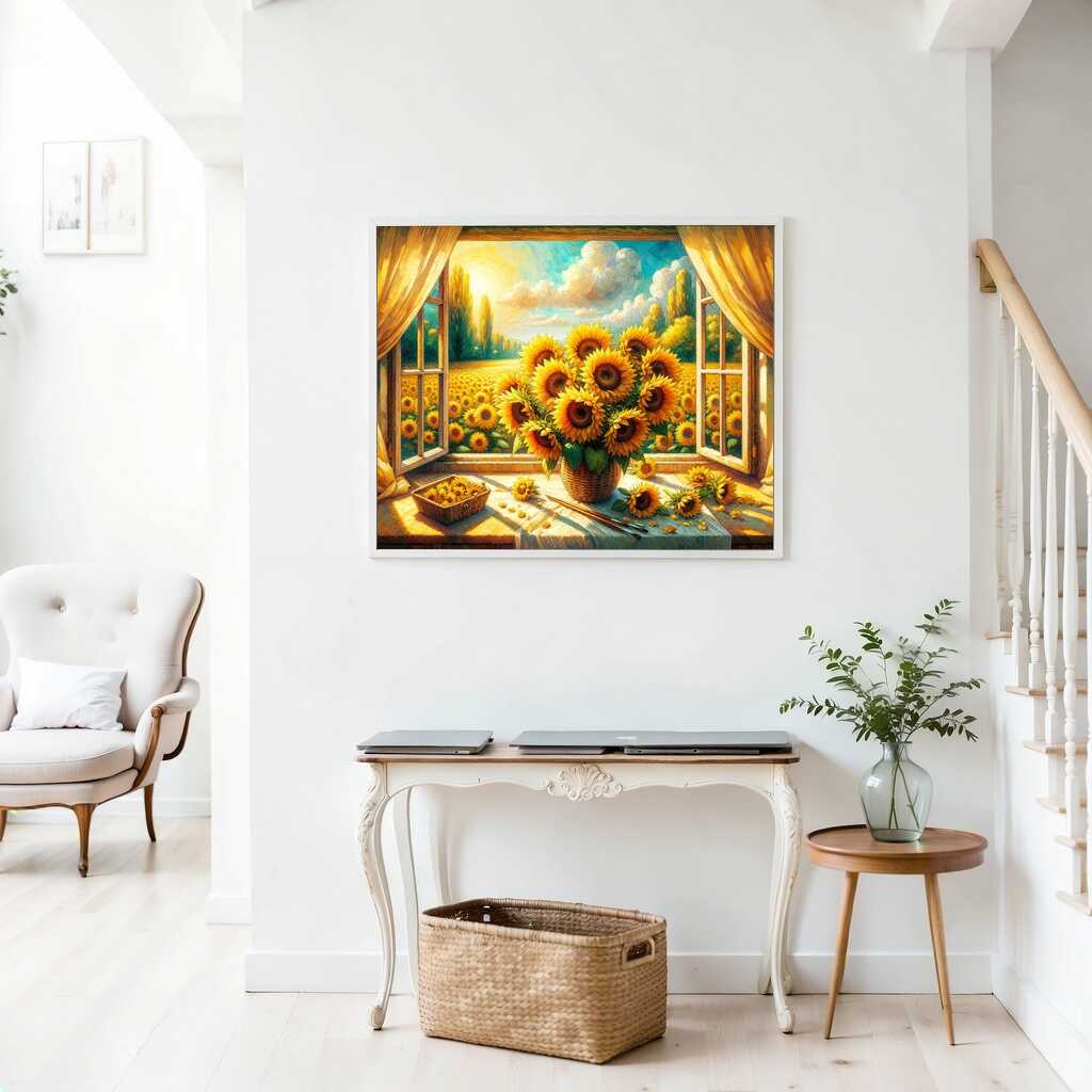 2+1 gratis! | Diamond Painting - Sonnenblumenstrauß am Fenster