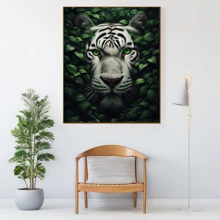2+1 gratis! | Diamond Painting - Weißer Tiger grüne Augen