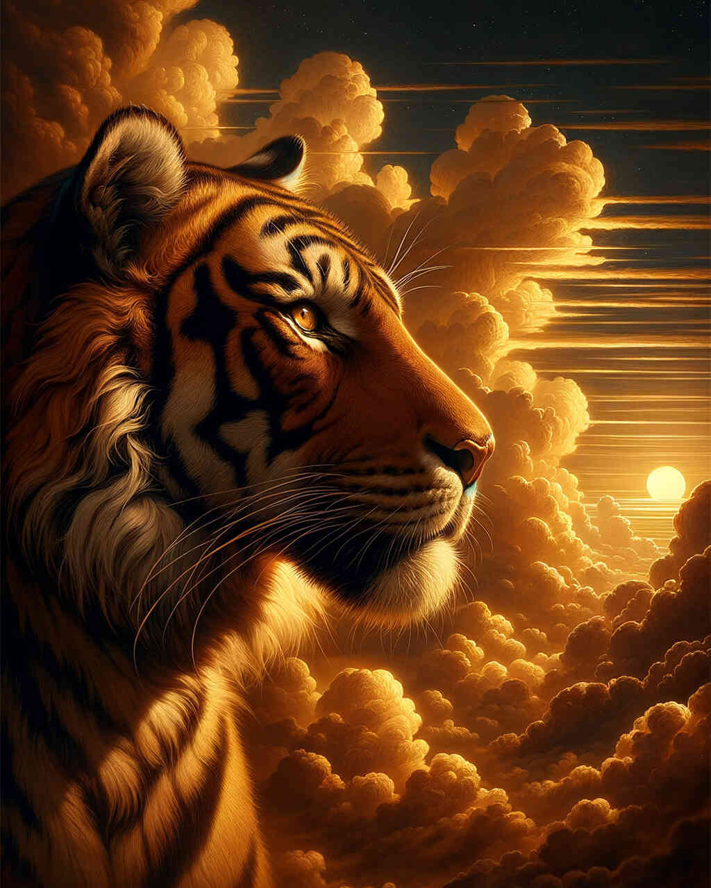 2+1 gratis! | Diamond Painting - Tiger schaut in den Himmel