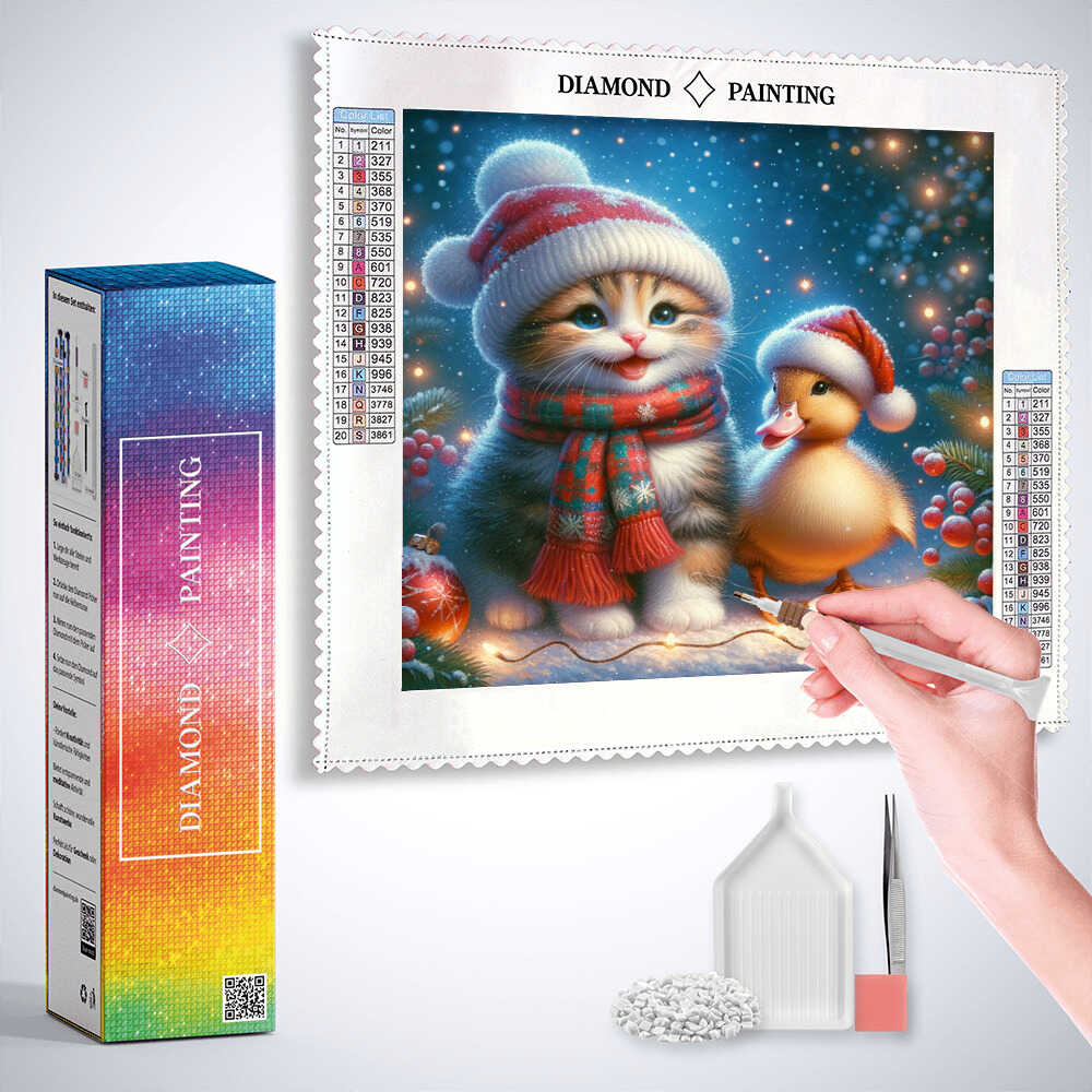 2+1 gratis! | Diamond Painting - Katze mit Weihnachtsente