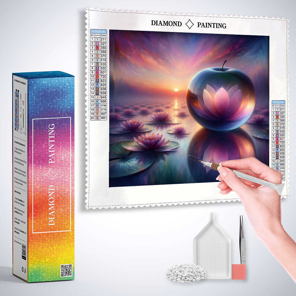 2+1 gratis! | Diamond Painting - Glas Apfel Seerosen im Meer