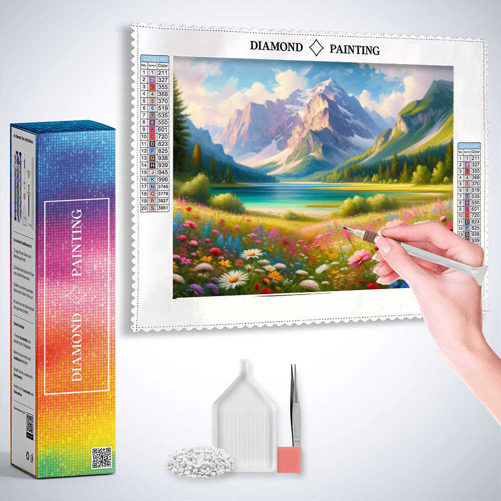 2+1 gratis! | Diamond Painting - Blumenwiese und Zugspitze