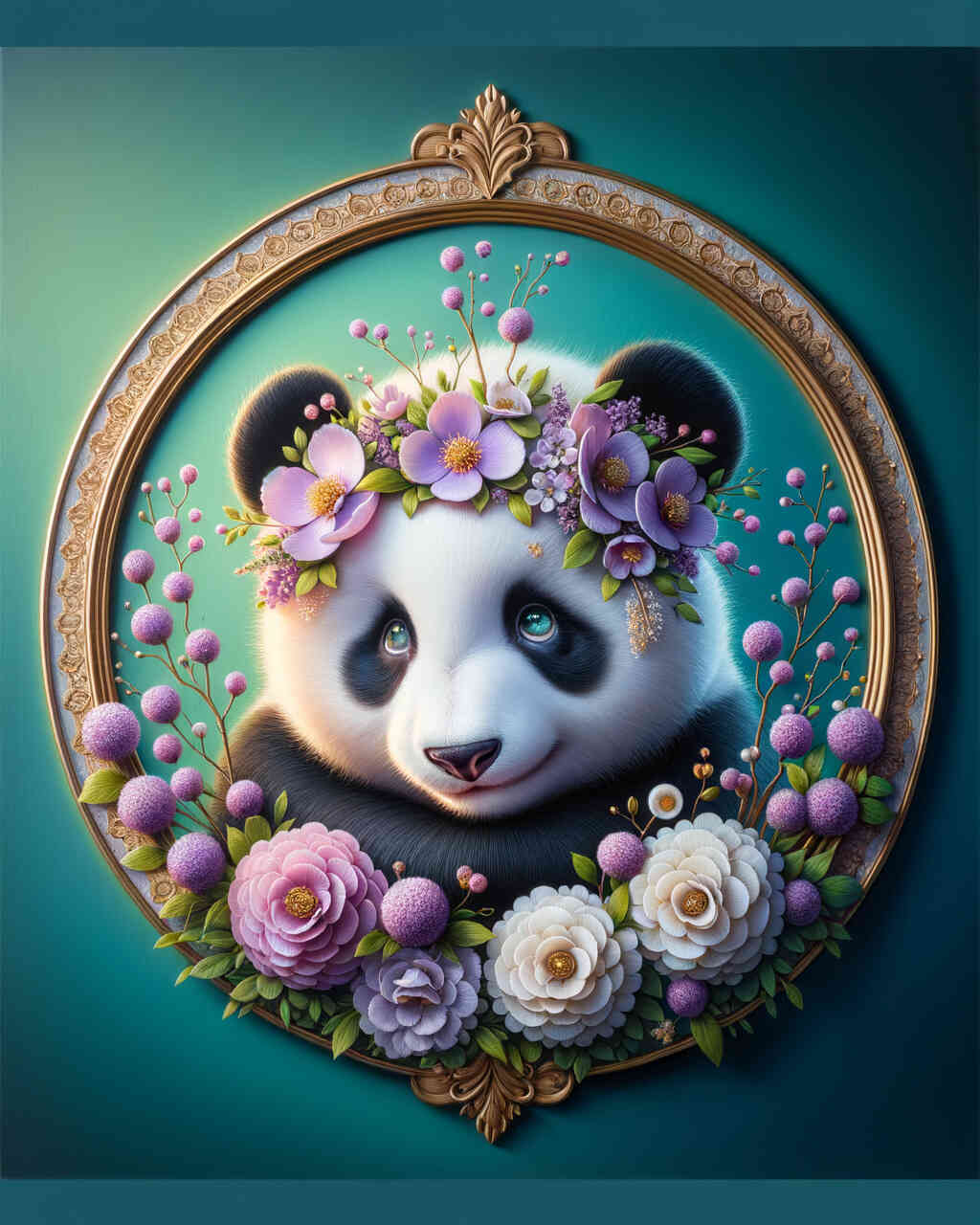 2+1 gratis! | Diamond Painting - Panda mit Blumenschmuck