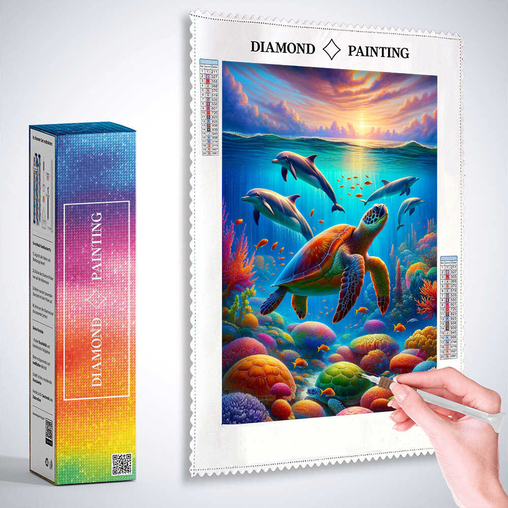 2+1 gratis! | Diamond Painting - Schildkrötenfamilie Delfine