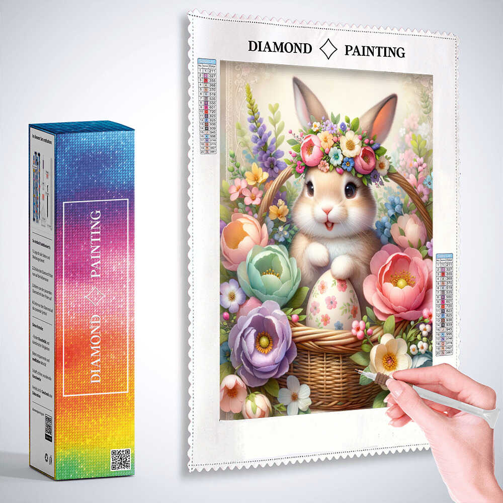2+1 gratis! | Diamond Painting - Hase in Blumenkorb
