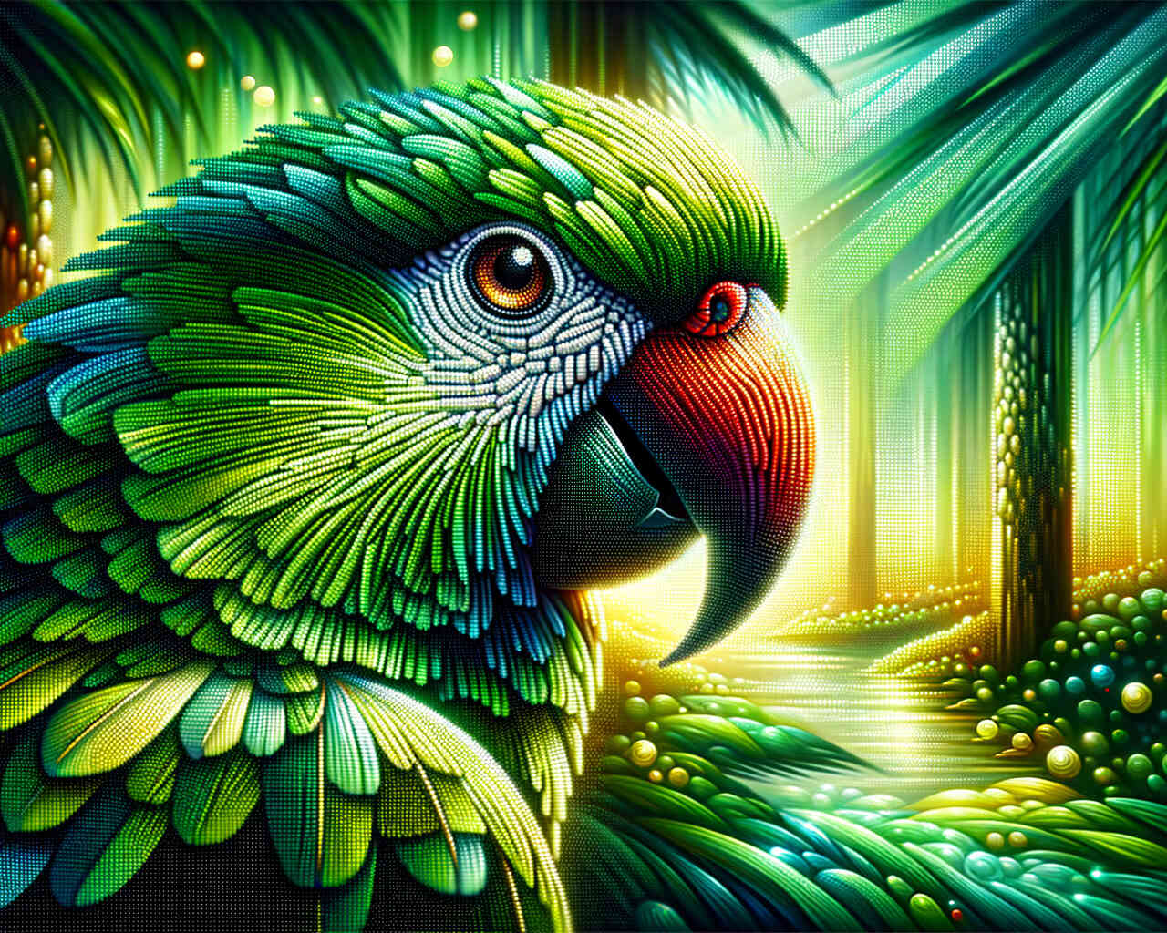 2+1 gratis! | Diamond Painting - Papagei, Grün