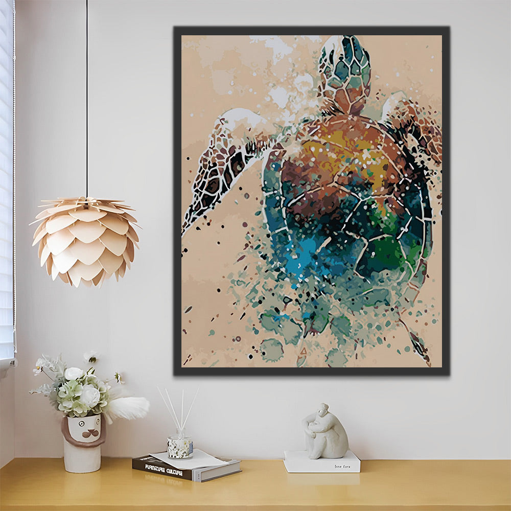 2+1 gratis! - Malen nach Zahlen - Schildkröte im Wassermalfarben-Stil Malen nach Zahlen