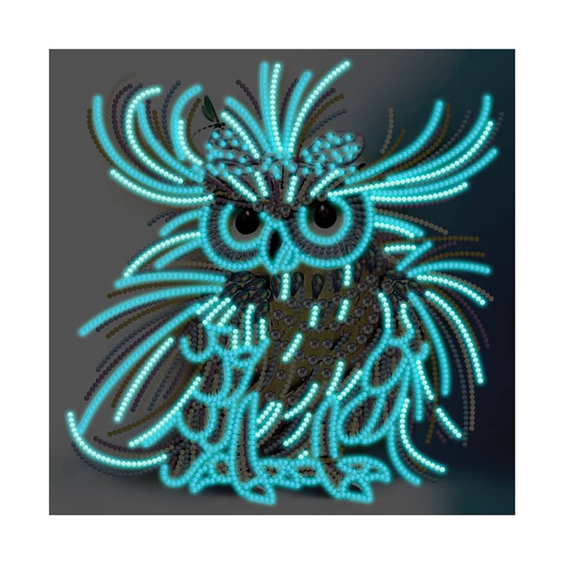 2+1 gratis! | Diamond Painting Nachtleuchtend - Eule mit langem Federkleid