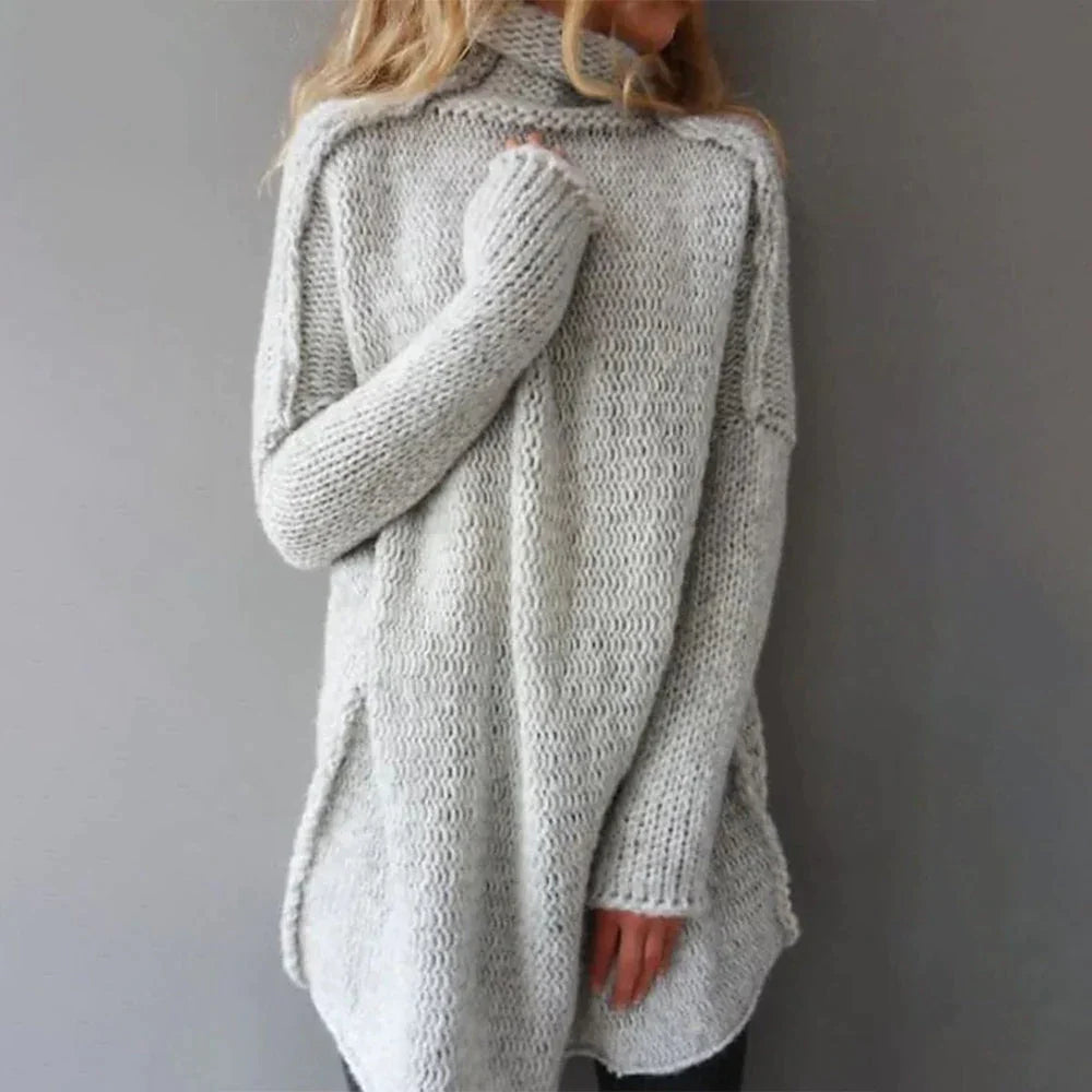 ALEXIS - Grauer übergroßer Pullover mit Rollkragen
