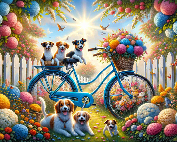 2+1 gratis! |  Diamond Painting - Fahrrad und Hunde
