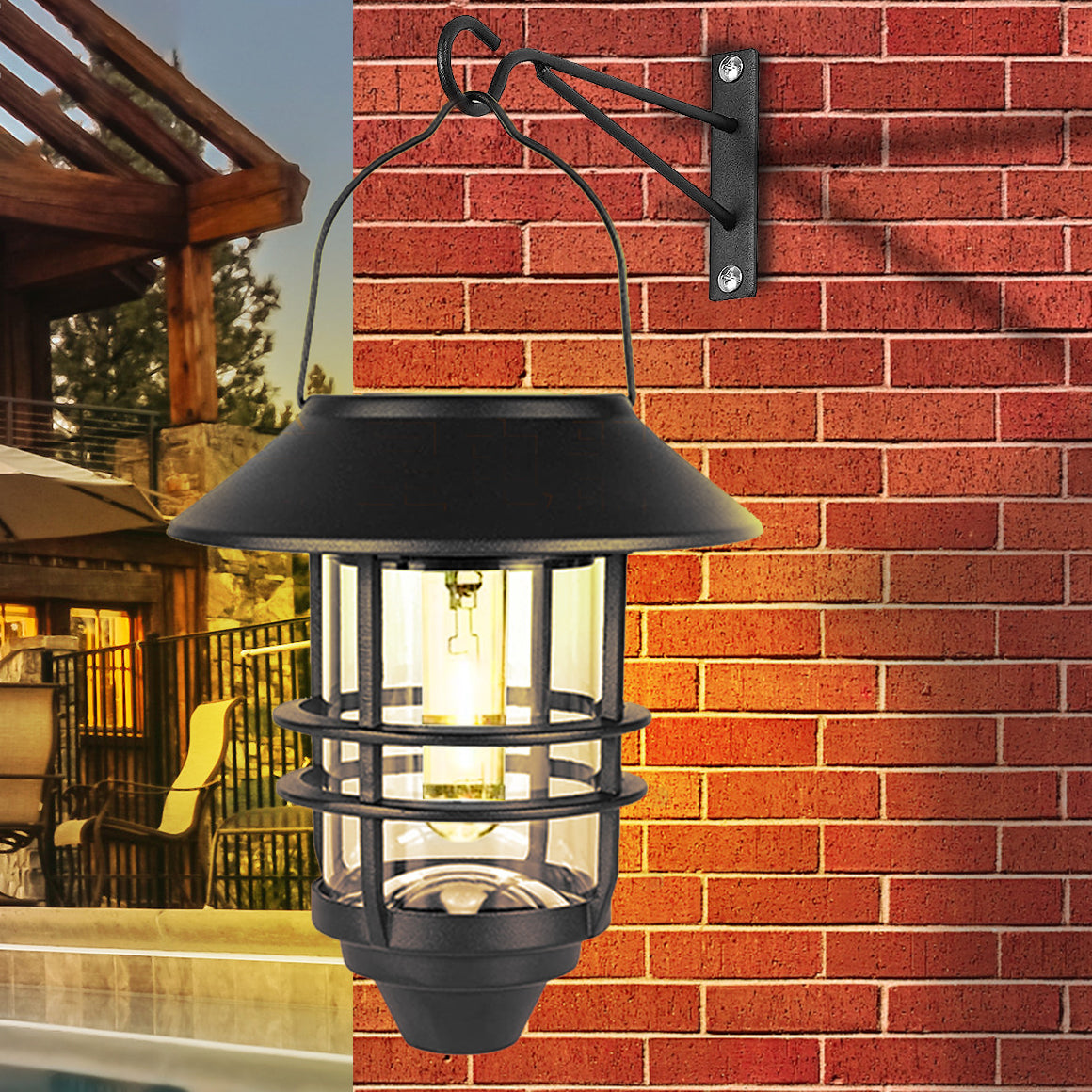 Zeitgenössische Retro Solar Wasserfest Aluminium Glas Laterne Zylinder 1-Licht Hängende Wand Sconce Lampe Für Outdoor Patio