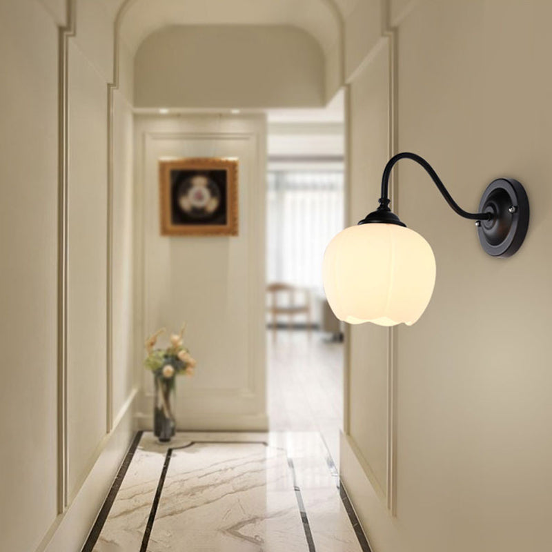 Modern Minimalist Floral Eisen Glas 1-Licht Wandlampe Für Schlafzimmer