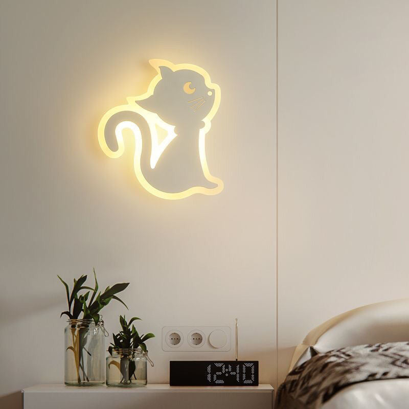 Moderne Schlichtheit Cartoon Katze Eisen Acryl LED Wandlampe für Schlafzimmer