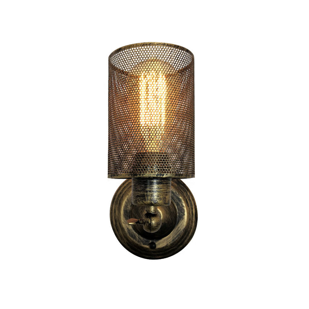 Traditionelle Bauernhaus Eisen-Maschen-Zylinder 1-Licht Wandleuchte Lampe für Wohnzimmer