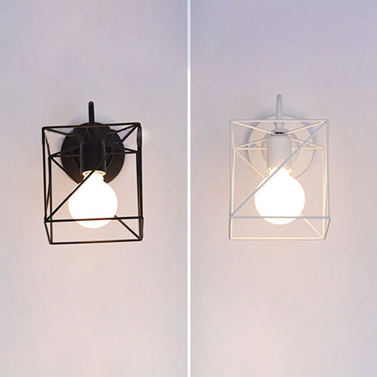 Zeitgenössische Rustikale Eisen Quadratrahmen 1-Licht Wandlampe Für Wohnzimmer