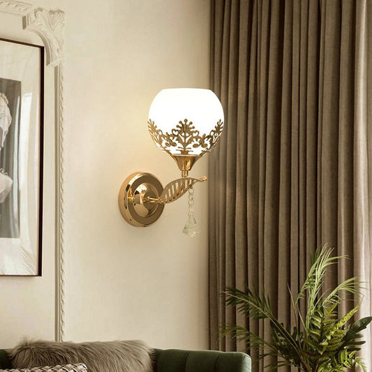 Moderne Minimalistische Runde Blumen Eisen Glas 1-Licht Wandleuchte Lampe für Schlafzimmer