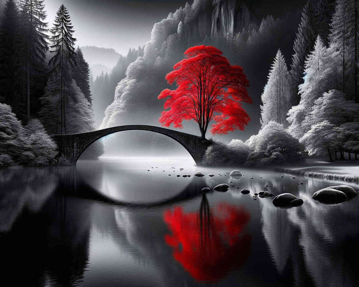 2+1 gratis! |  Diamond Painting - Brücke in Schwarz und Weiß