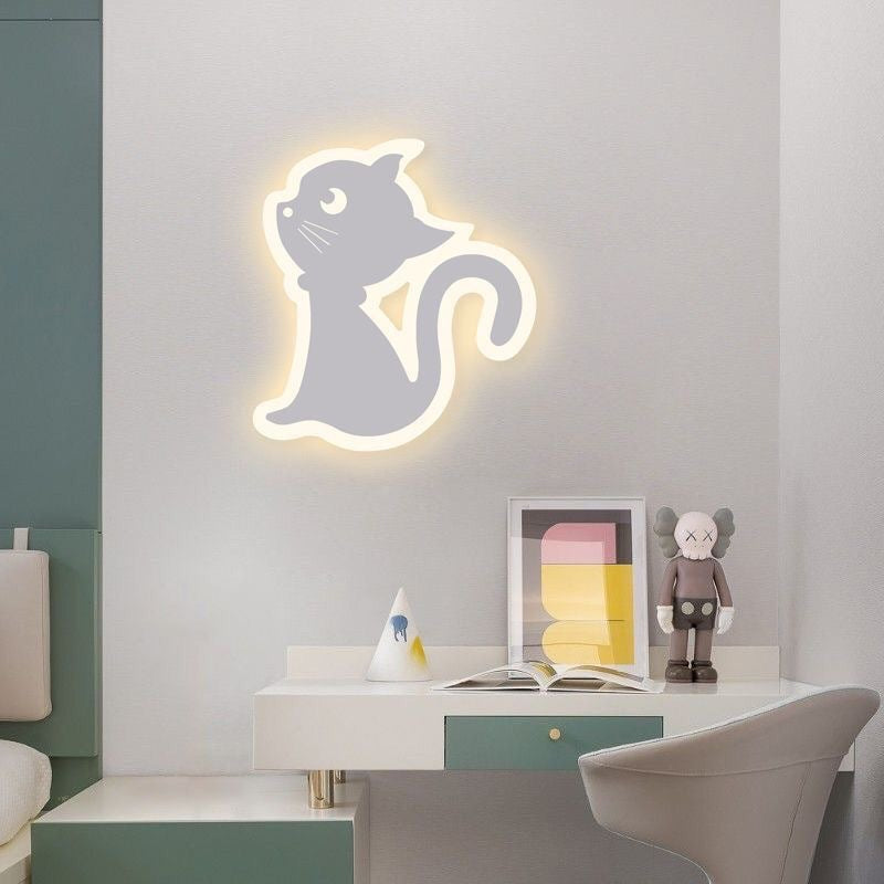 Moderne Schlichtheit Cartoon Katze Eisen Acryl LED Wandlampe für Schlafzimmer