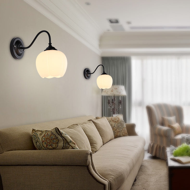 Modern Minimalist Floral Eisen Glas 1-Licht Wandlampe Für Schlafzimmer