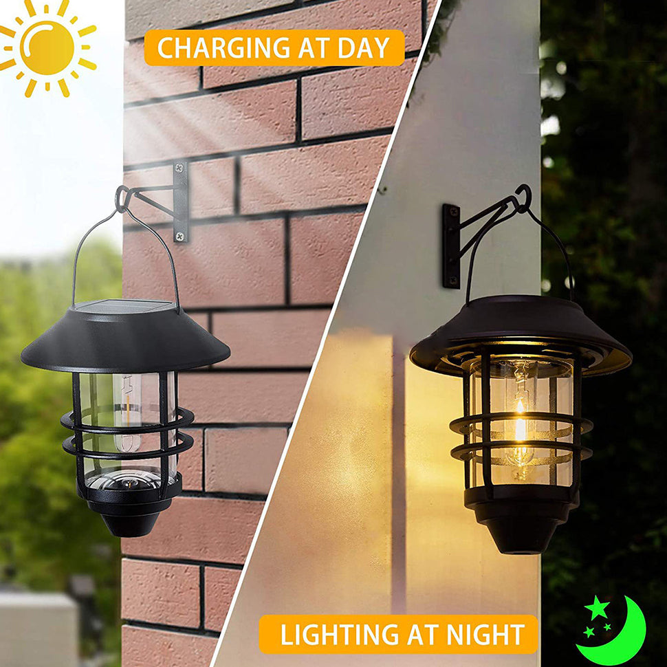 Zeitgenössische Retro Solar Wasserfest Aluminium Glas Laterne Zylinder 1-Licht Hängende Wand Sconce Lampe Für Outdoor Patio