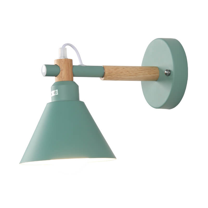 Nordic Macaron Eisen Trompetenförmige Holz 1-Licht Wandlampe