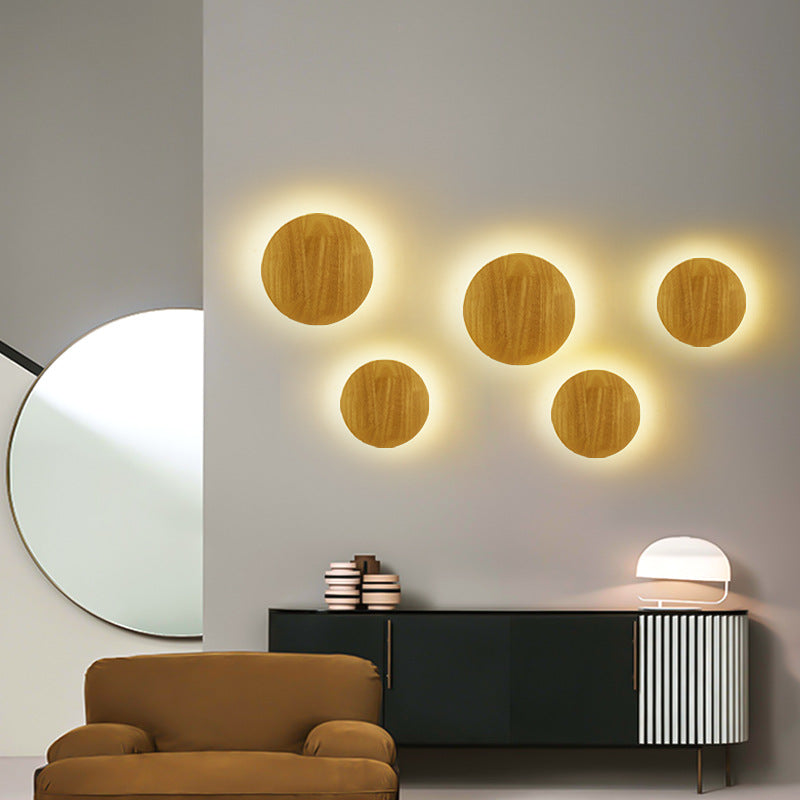 Moderne Minimalistische Runde Irreguläre Oval Holz LED Wandleuchte Lampe Für Wohnzimmer
