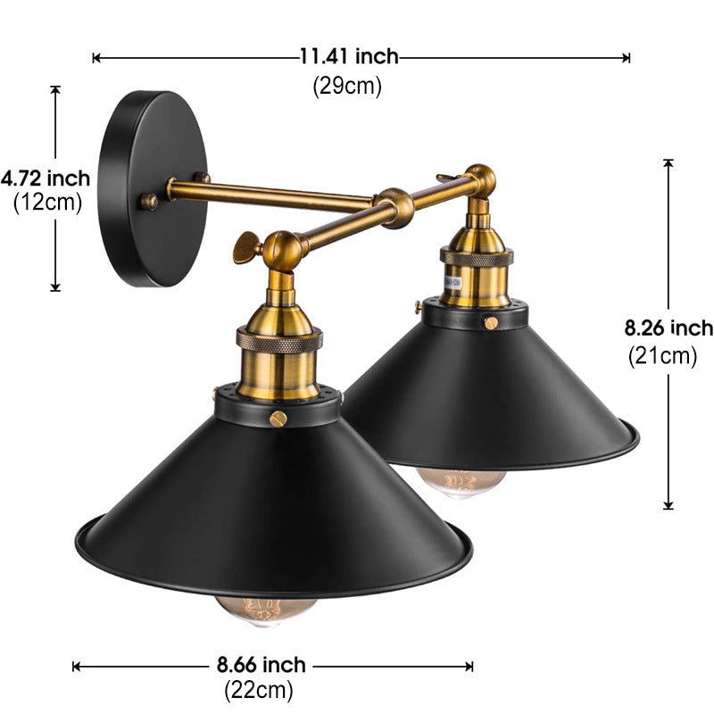 Zeitgenössische industrielle konische Rohr Eisen 2-Lampen Wandschalter Lampe für Wohnzimmer