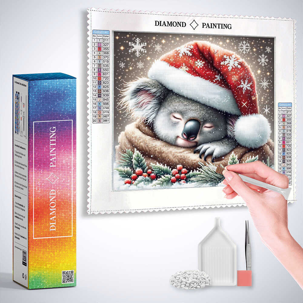2+1 gratis! |  Diamond Painting - Koala mit Weihnachtsmütze