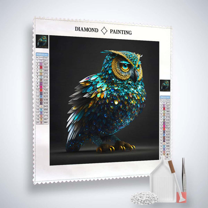 2+1 gratis! |  Diamond Painting - Eule inder Nacht Türkis