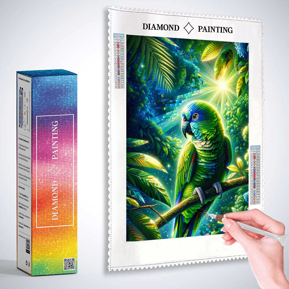 2+1 gratis! |  Diamond Painting - Grüner Papagei