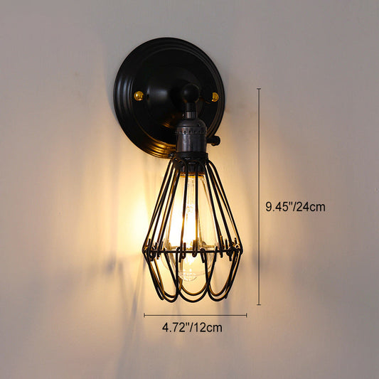 Traditionelle Vintage Käfig Eisen 1-Licht Wand Sconce Lampe für Wohnzimmer