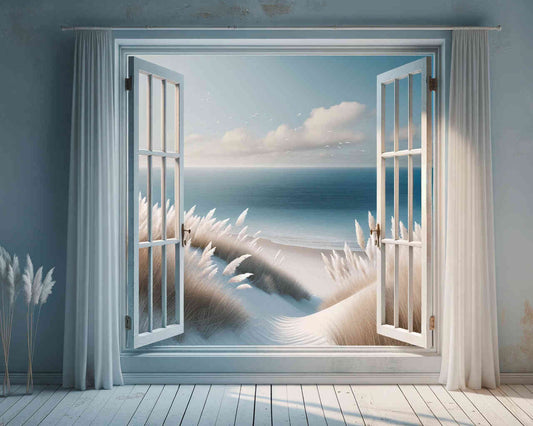 2+1 gratis! |  Diamond Painting - Blick aus Fenster, Düne