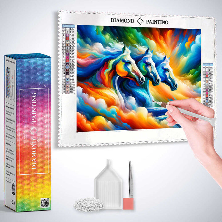 2+1 gratis! |  Diamond Painting - bunte Pferde