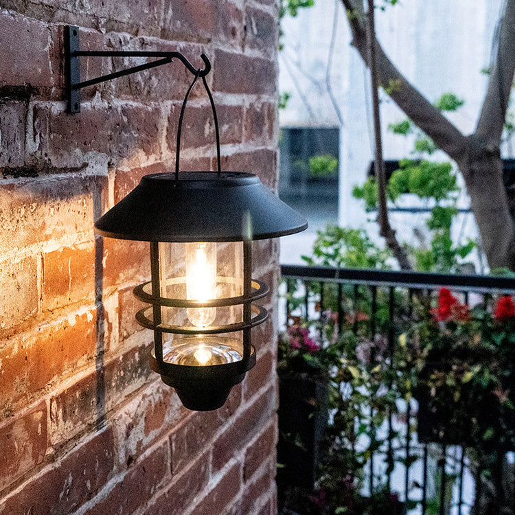 Zeitgenössische Retro Solar Wasserfest Aluminium Glas Laterne Zylinder 1-Licht Hängende Wand Sconce Lampe Für Outdoor Patio