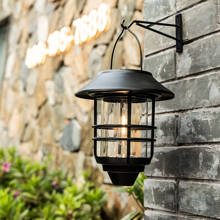 Zeitgenössische Retro Solar Wasserfest Aluminium Glas Laterne Zylinder 1-Licht Hängende Wand Sconce Lampe Für Outdoor Patio