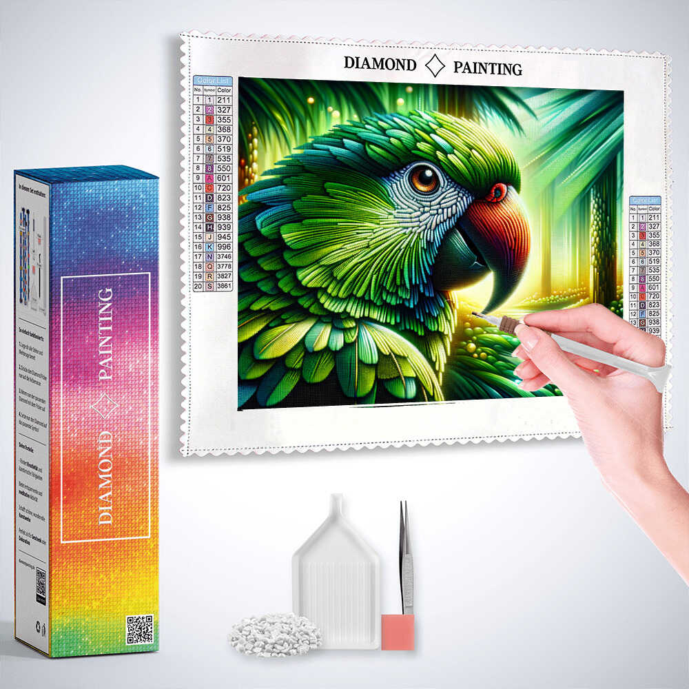 2+1 gratis! |  Diamond Painting - Papagei, Grün