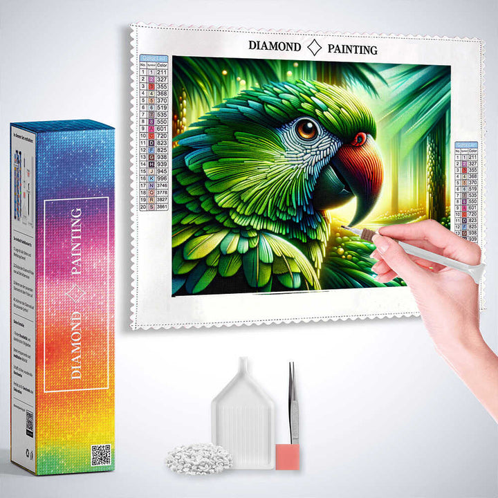 2+1 gratis! |  Diamond Painting - Papagei, Grün