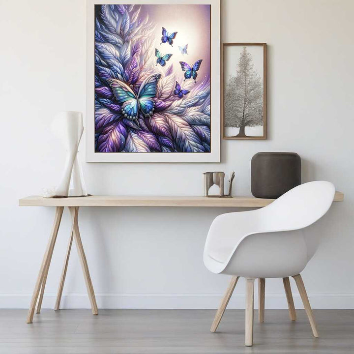 2+1 gratis! |  Diamond Painting - Schmetterlinge lila Blätter