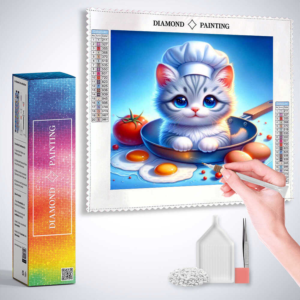 2+1 gratis! |  Diamond Painting - Chefkoch Kätzchen, Cartoon