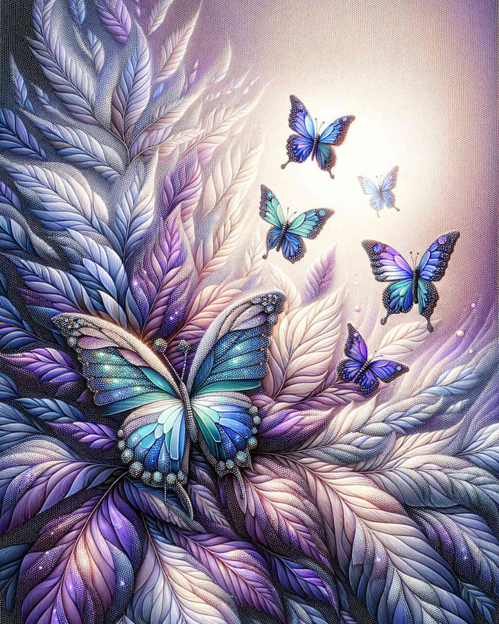 2+1 gratis! |  Diamond Painting - Schmetterlinge lila Blätter