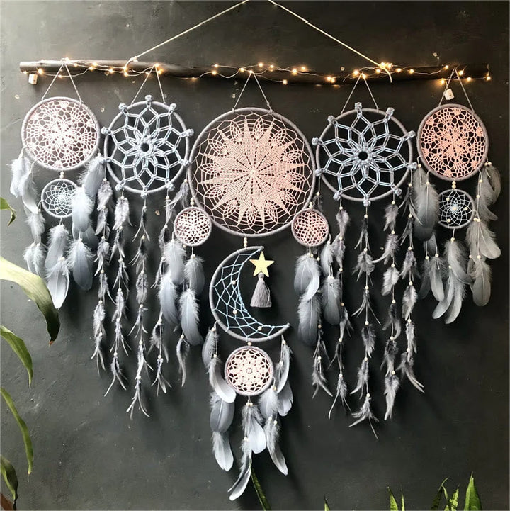 2+1 gratis! Makramee 5er Set Feder Mond und Sterne Traumfänger