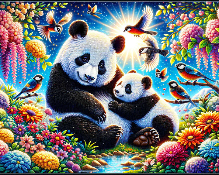 2+1 gratis! |  Diamond Painting - Panda, Mutter mit Kind