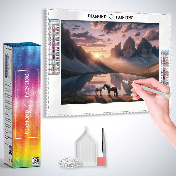 2+1 gratis! |  Diamond Painting - Pferde an Bergsee