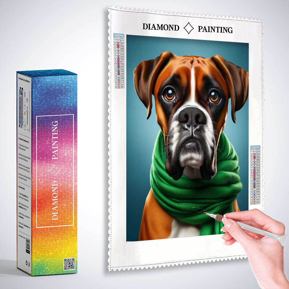 2+1 gratis! |  Diamond Painting - Boxer mit Schal