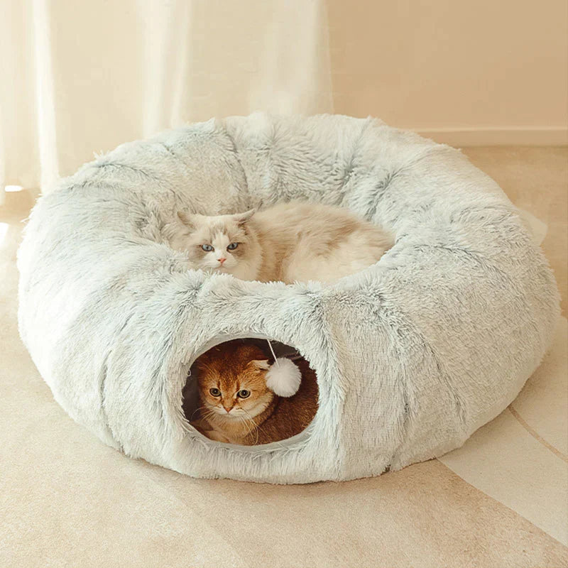 PlushParadise™ - 2-in-1 Rundes Katzenbett und Tunnelspielzeug