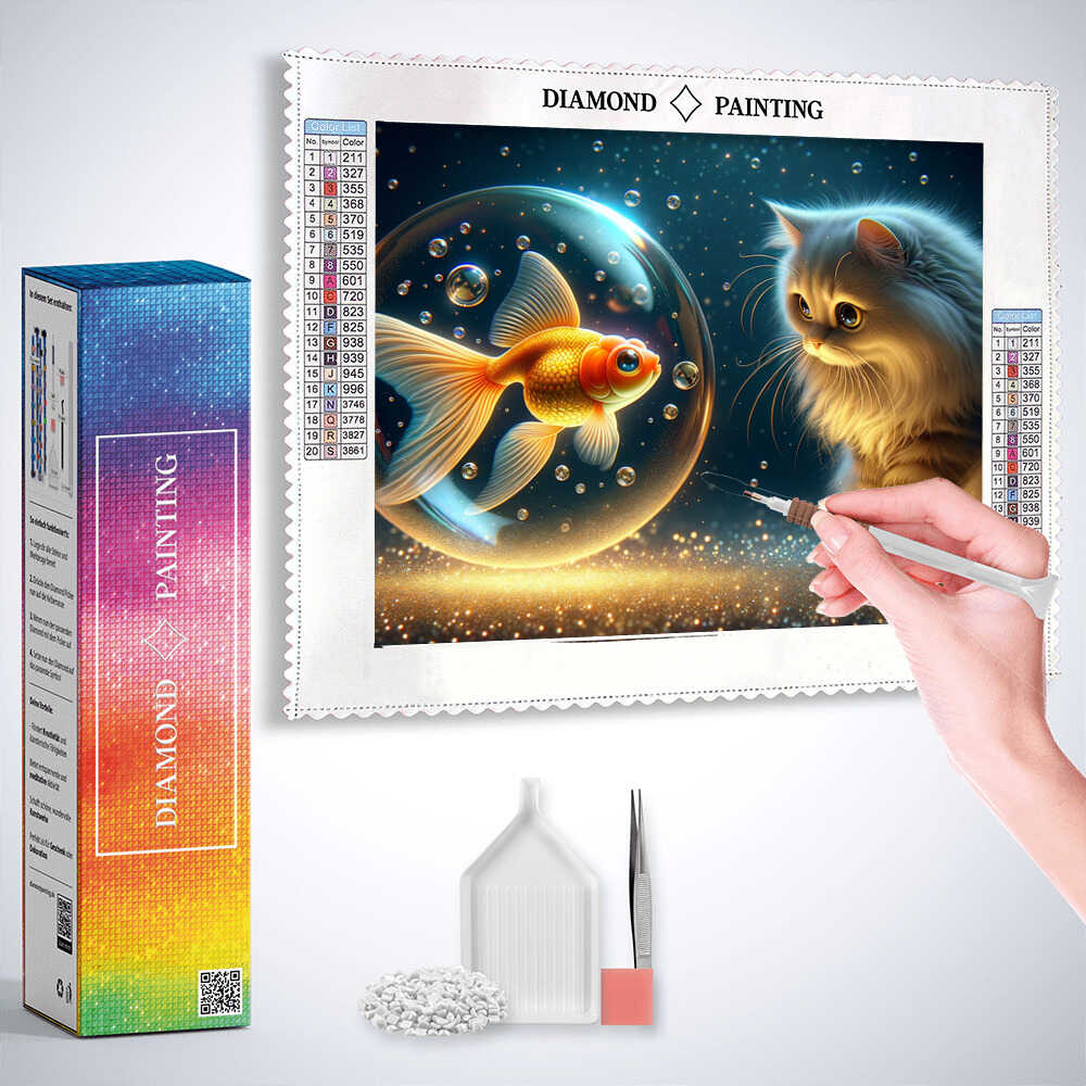 2+1 gratis! |  Diamond Painting - Katze und Goldfisch
