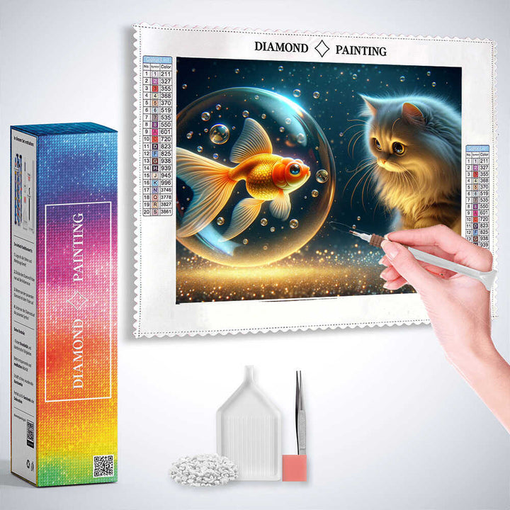 2+1 gratis! |  Diamond Painting - Katze und Goldfisch