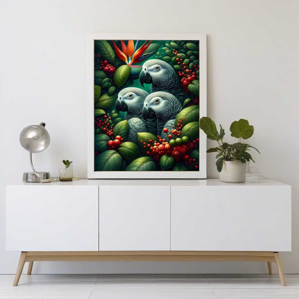 2+1 gratis! |  Diamond Painting - Graue Papageien